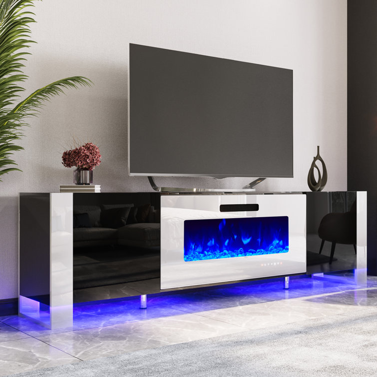 High gloss white tv on sale stand with fireplace